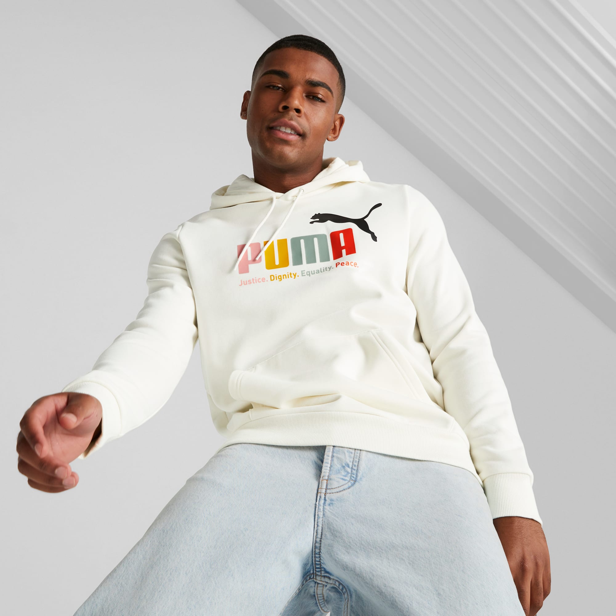 Mens white puma hoodie sales